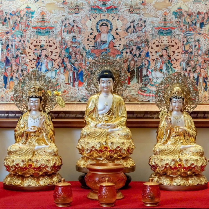 Combo Tượng Tam Thế Phật Đá thạch anh Dát vàng 